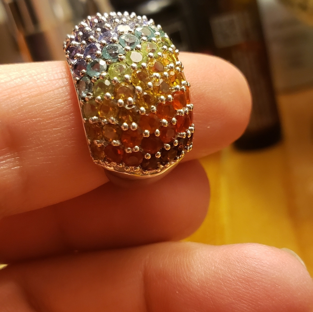 Sterling Silver ring with Genuine Gemstones - Picture 2 of 7